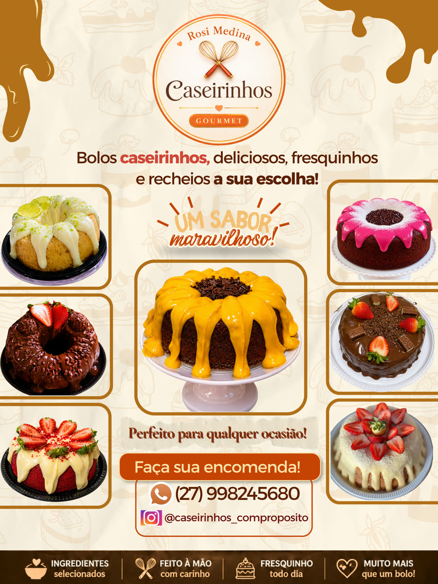 Banner de divulgação para a confeitaria Caseirinhos Gourmet
