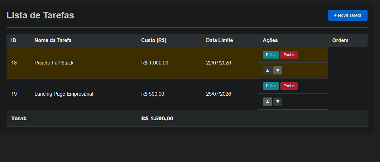 Sistema de Lista de Tarefas com CRUD e reordenação