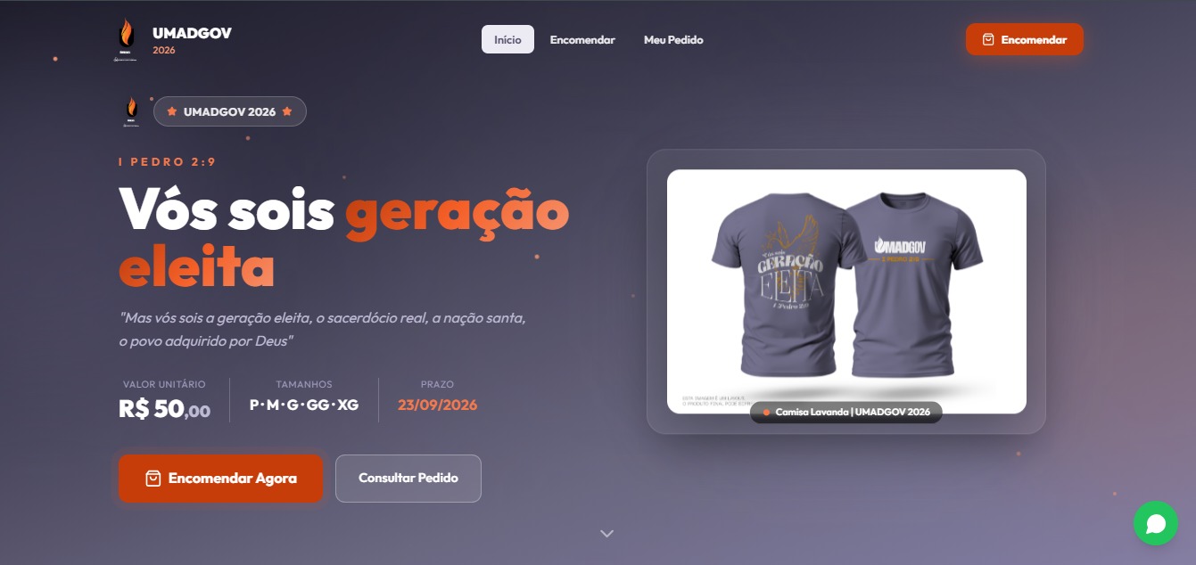 UMADGOV 2026 - sistema de venda das camisas oficiais do evento